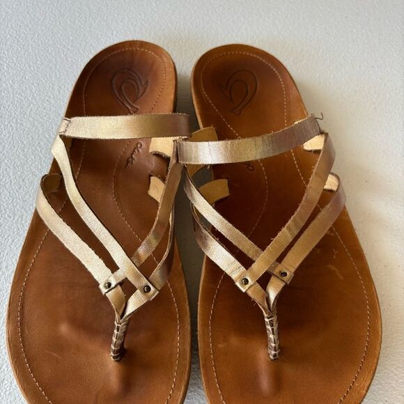 Olukai U’i Ko’o Gold Leather Sandals Women’s Sz 9 - Picture 5 of 10